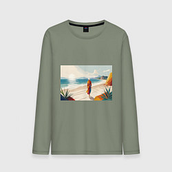 Мужской лонгслив Летний пейзаж с женщиной на пляже