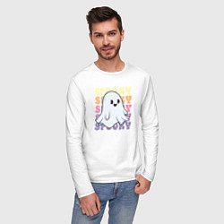 Лонгслив хлопковый мужской Cute little spooky ghost, цвет: белый — фото 2