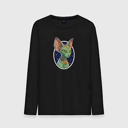 Мужской лонгслив Кот сфинкс на фоне звёздного неба