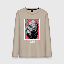 Мужской лонгслив Магическая битва Сукуна розовый фон