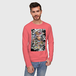Лонгслив хлопковый мужской Ван-Пис Луффи коллаж, цвет: коралловый — фото 2