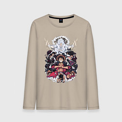 Лонгслив хлопковый мужской Ван-Пис Луффи Монки коллаж, цвет: миндальный