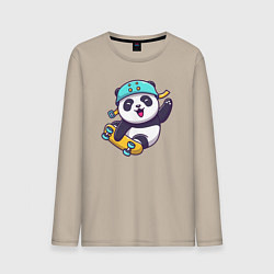 Лонгслив хлопковый мужской Skater panda, цвет: миндальный