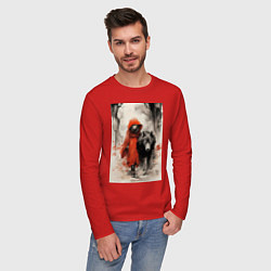 Лонгслив хлопковый мужской Красная шапочка с волком, цвет: красный — фото 2