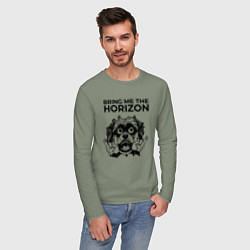 Лонгслив хлопковый мужской Bring Me the Horizon - rock dog, цвет: авокадо — фото 2