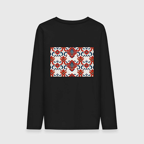 Мужской лонгслив Узор красно-синий на белом фоне / Черный – фото 2