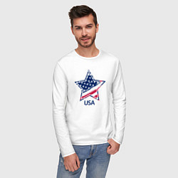 Лонгслив хлопковый мужской Star - USA, цвет: белый — фото 2