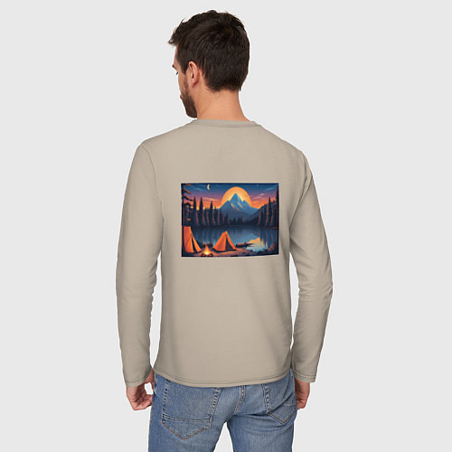 Мужской лонгслив Палатка на берегу озера / Миндальный – фото 4