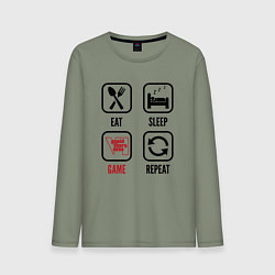 Лонгслив хлопковый мужской Eat - sleep - GTA6 - repeat, цвет: авокадо