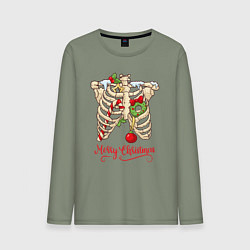 Лонгслив хлопковый мужской Merry Christmas - skeleton, цвет: авокадо