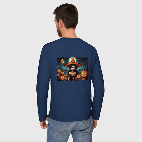 Мужской лонгслив Страшилки ведьмочка / Тёмно-синий – фото 4