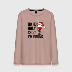 Лонгслив хлопковый мужской Im drink - New Year, цвет: пыльно-розовый