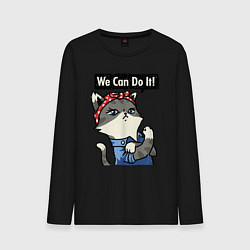 Лонгслив хлопковый мужской We can do it - cat, цвет: черный
