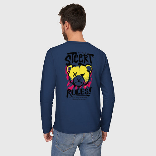 Мужской лонгслив Мишка - уличные правила / Тёмно-синий – фото 4