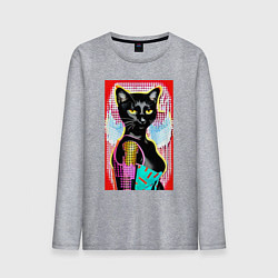 Мужской лонгслив Фигуристая чёрная кошечка в стиле поп-арт