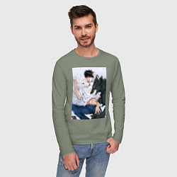 Лонгслив хлопковый мужской Магическая битва Мэгуми Фусигуро арт, цвет: авокадо — фото 2