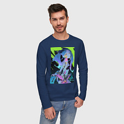 Лонгслив хлопковый мужской Киберпанк Люсина Кусинада, цвет: тёмно-синий — фото 2