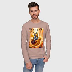 Лонгслив хлопковый мужской Pikachu knight on a snail - ai art fantasy, цвет: пыльно-розовый — фото 2