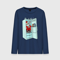 Лонгслив хлопковый мужской Санта в холодильнике, цвет: тёмно-синий