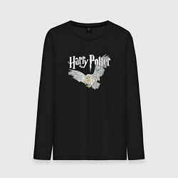 Лонгслив хлопковый мужской Букля - письмо из Хогвартса - сова, цвет: черный