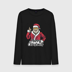 Лонгслив хлопковый мужской Christmas Santa, цвет: черный