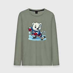 Лонгслив хлопковый мужской Полярный медвежонок хоккейный форвард, цвет: авокадо