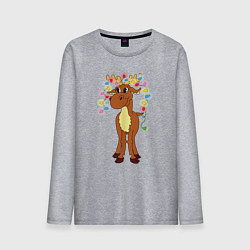 Мужской лонгслив Мультяшный веселый лось с гирляндами на рогах