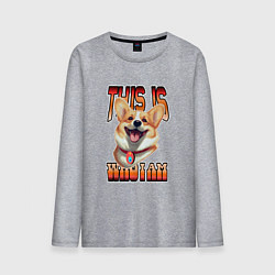 Лонгслив хлопковый мужской Корги с надписью Вот кто я, цвет: меланж