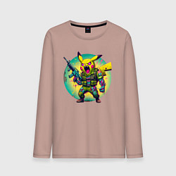 Лонгслив хлопковый мужской Cool Pikachu - special forces, цвет: пыльно-розовый