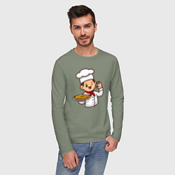 Лонгслив хлопковый мужской Поварёнок с пиццей, цвет: авокадо — фото 2