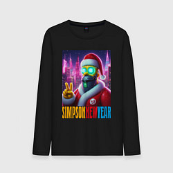 Лонгслив хлопковый мужской Simpson new year - fantasy, цвет: черный