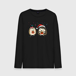 Мужской лонгслив Новогодние ежики с подарками