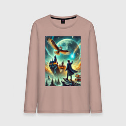 Лонгслив хлопковый мужской Harry Potter and owl - Hogwarts, цвет: пыльно-розовый