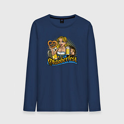 Лонгслив хлопковый мужской Oktoberfest girl, цвет: тёмно-синий