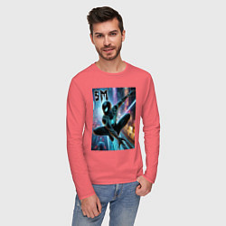 Лонгслив хлопковый мужской Neon Spider-man - ai art fantasy, цвет: коралловый — фото 2
