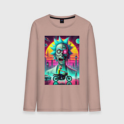 Мужской лонгслив Кибер Рик и Морти на мотоцикле