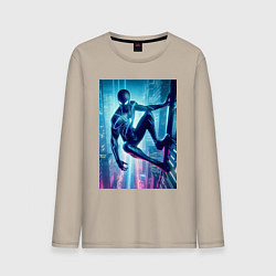 Мужской лонгслив Чувак-паук висит на стене небоскрёба