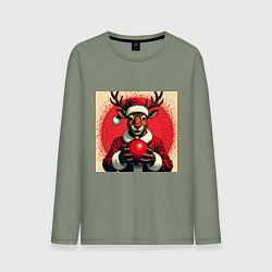 Мужской лонгслив Рождественский олень Рудольф в шапке Санты