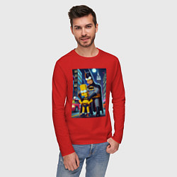 Лонгслив хлопковый мужской Batsimpson with son Bart - ai art fantasy, цвет: красный — фото 2