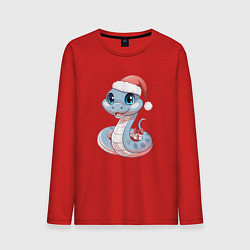 Мужской лонгслив Голубая новогодняя змея с подарком