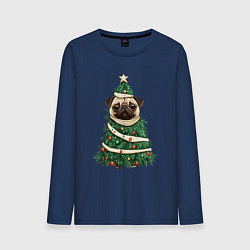 Мужской лонгслив Новогодняя елка мопс