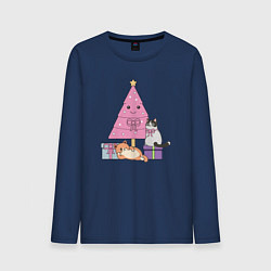 Мужской лонгслив Котики под елкой