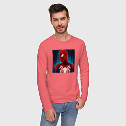 Лонгслив хлопковый мужской Человек паук новый, цвет: коралловый — фото 2