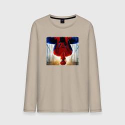 Лонгслив хлопковый мужской Новый человек паук, цвет: миндальный