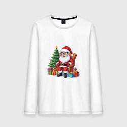 Мужской лонгслив Дед мороз сидит в кресле рядом с ёлкой