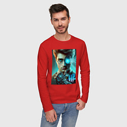 Лонгслив хлопковый мужской Cyber Harry Potter - ai art neon fantasy, цвет: красный — фото 2
