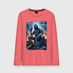 Лонгслив хлопковый мужской One shot one kill no luck just skill - motto, цвет: коралловый