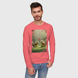 Лонгслив хлопковый мужской Влюбленные черепашки, цвет: коралловый — фото 2
