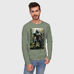 Лонгслив хлопковый мужской Кибер-пантера вышла на охоту, цвет: авокадо — фото 2