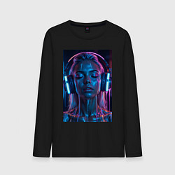 Мужской лонгслив Девушка с наушниками в неоне